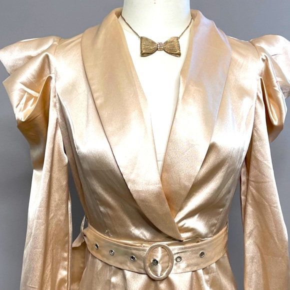 Puffy Sleeves Champagne Mini Dress perfect for ANY Party! - Picture 3 of 11